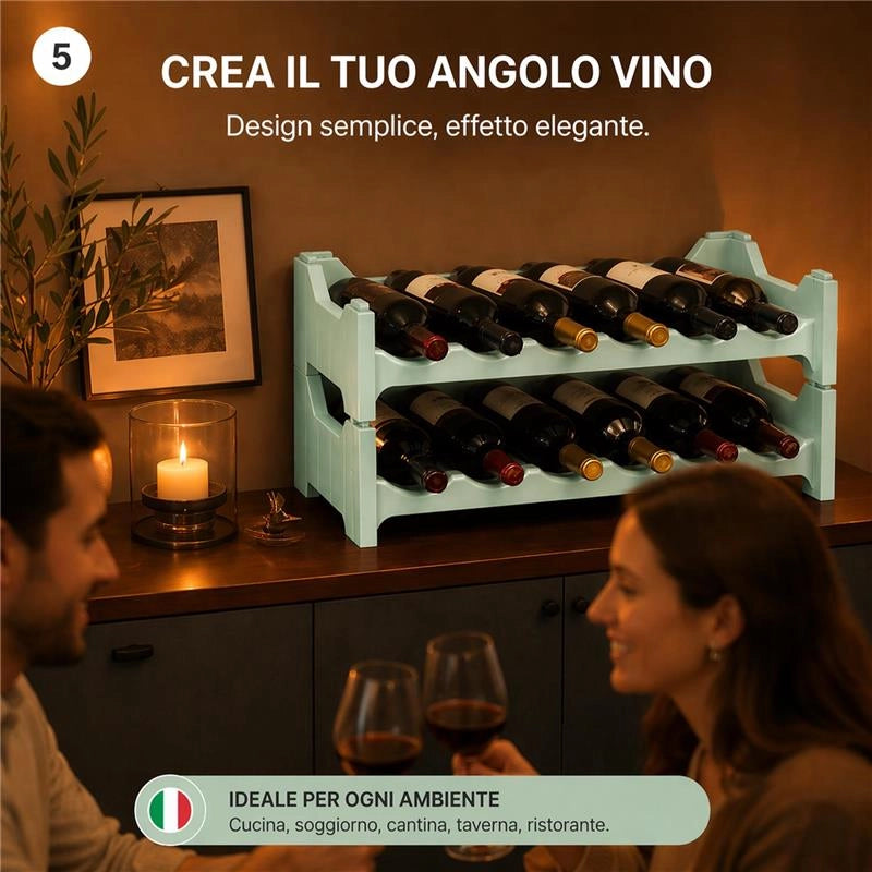 SET 10 CANTINETTE MODULARE PER 60 BOTTIGLIE  IMPILABILE PORTA BOTTIGLIE DI COLORE VERDE CHIARO