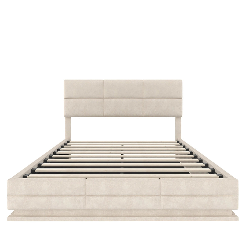Letto 140x200cm?- Xylo - velluto USB LED idraulico beige