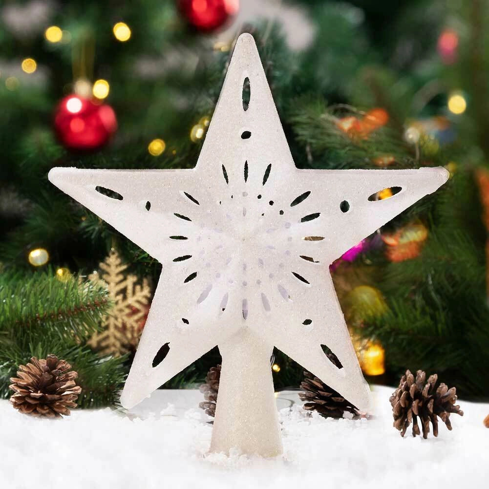 Puntale Proiettore LED per Albero di Natale Forma Stella Bianco Gioco di Luce