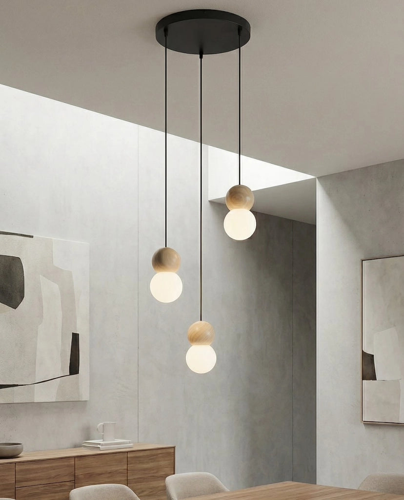 Lampadario LED LOOP nero/bianco legno vetro Emibig
