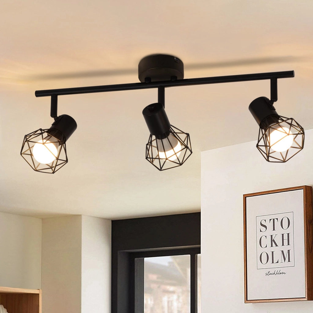 ZMH Faretto da soffitto a LED a 3 luci - lampada da soffitto retrò nera 350°