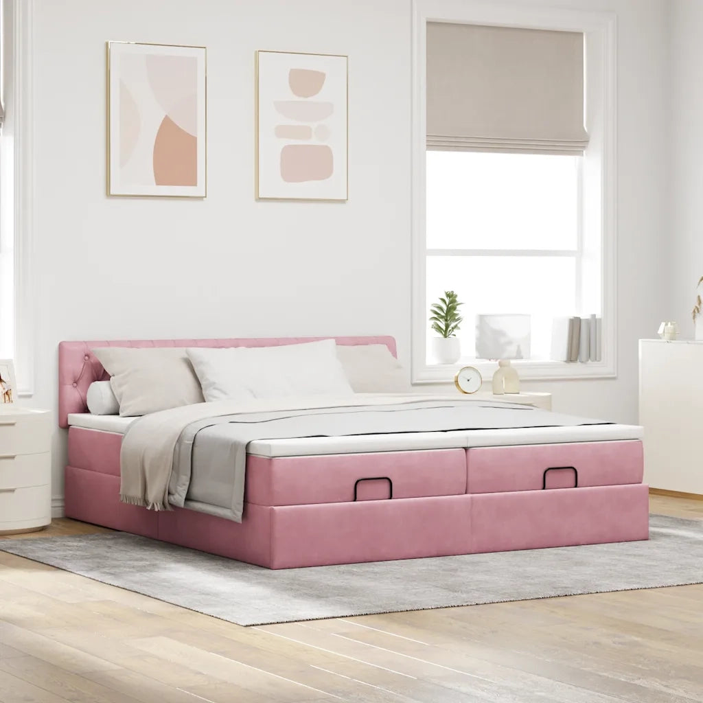 Struttura Letto Pouf con Materassi Rosa 180x200 cm Velluto 3312097