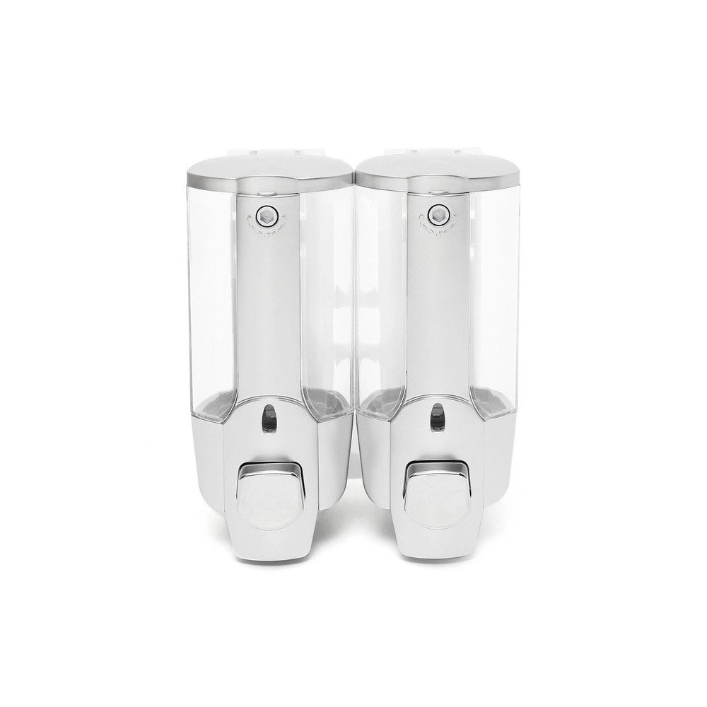 Trade Shop - Dispenser Doppio Erogatore Sapone Manuale Dosatore Professionale A Muro 700 Ml -