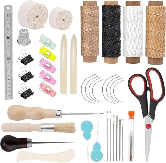Kit di inizio per la lavorazione del libro con 41 pezzi - Kit di attrezzi per la lavorazione del libro con nastro di legatura - Piegatura - Filo di cera - Puntaspilli per principianti DIY