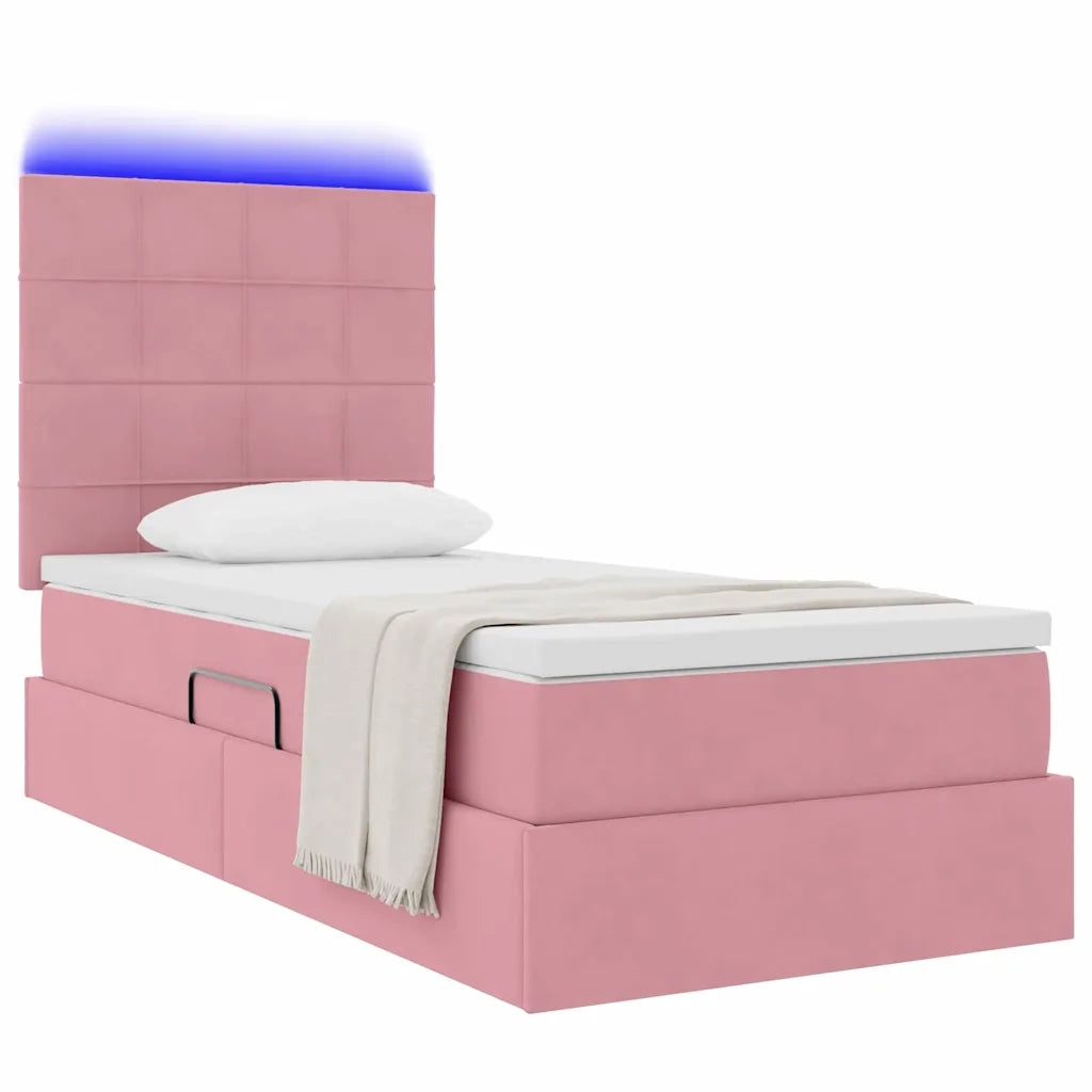 Letto con contenitore e LED con led Rosa 90 x 200 cm Velluto