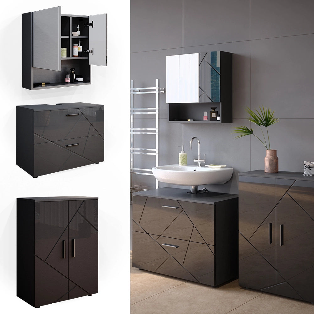 Vicco Set mobili bagno Antracite lucido 3 parti, con mobile base 80 cm