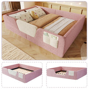 Letto con testata imbottita funzione sicurezza velluto rosa 140x190 cm
