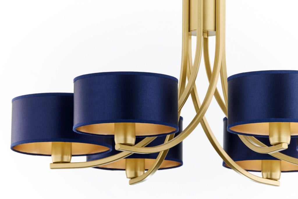 Lampadario oro a catena ARTHUR 6xE27 paralumi blu