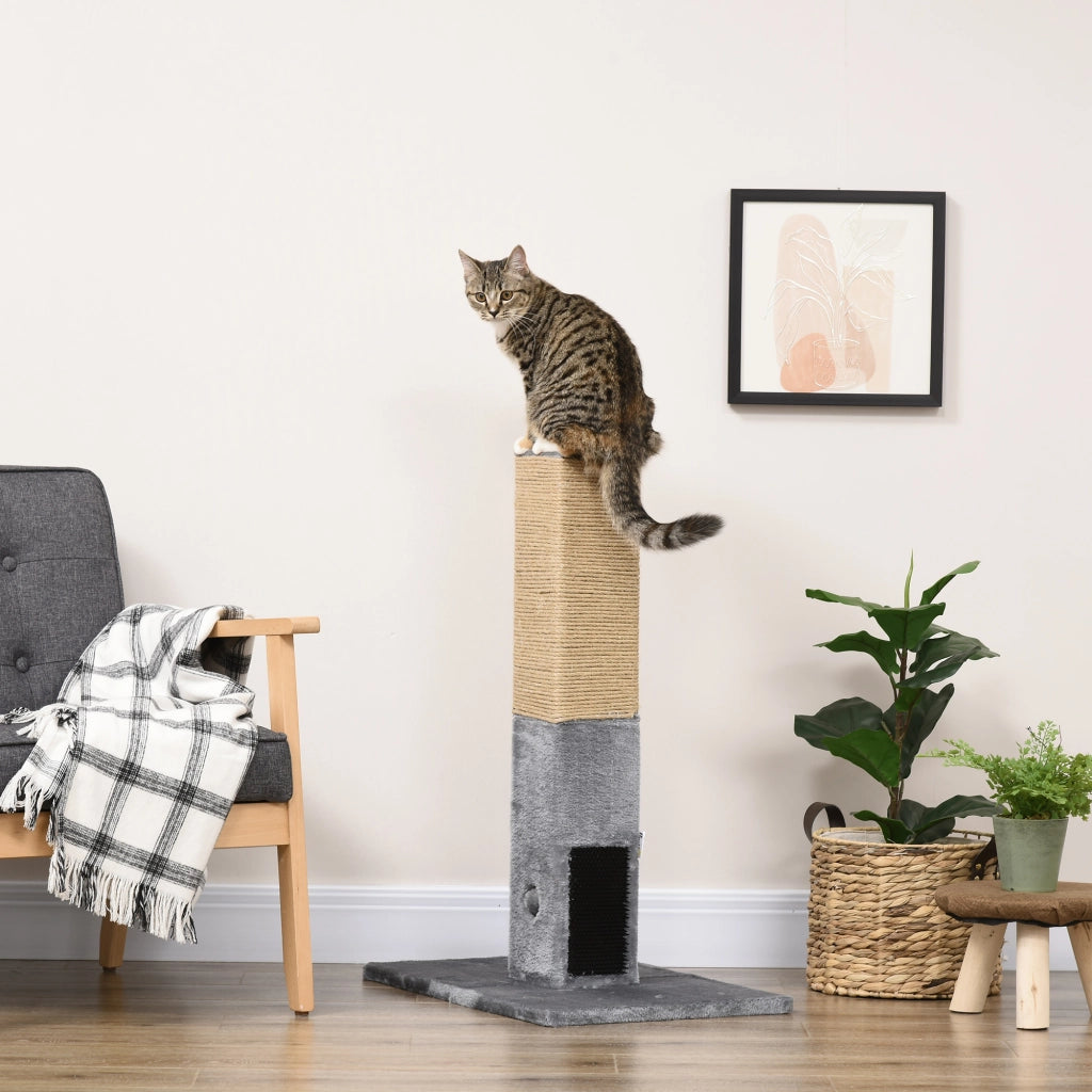 Grattatoio per gatti con palla sonaglio e 2 spazzole ¨C Minimal ¨C 59,5x39x79 cm grigio beige