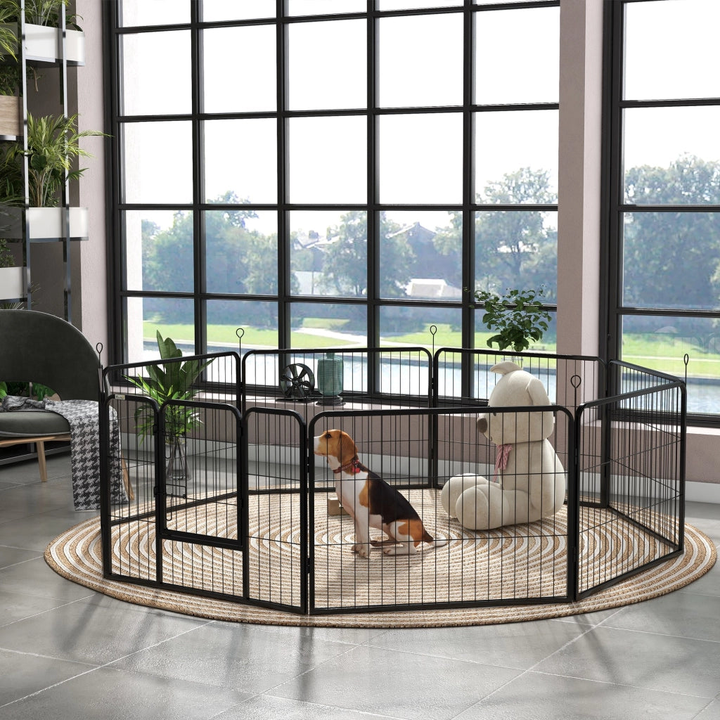 Recinto per Cani 8 Pezzi ¨C Minimal ¨C Acciaio Nero 80x60 cm
