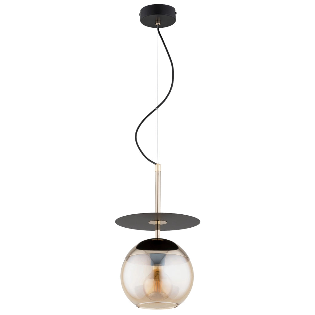 Lampada a sospensione loft nero-oro sfera ambra E27 QEENCY Alfa