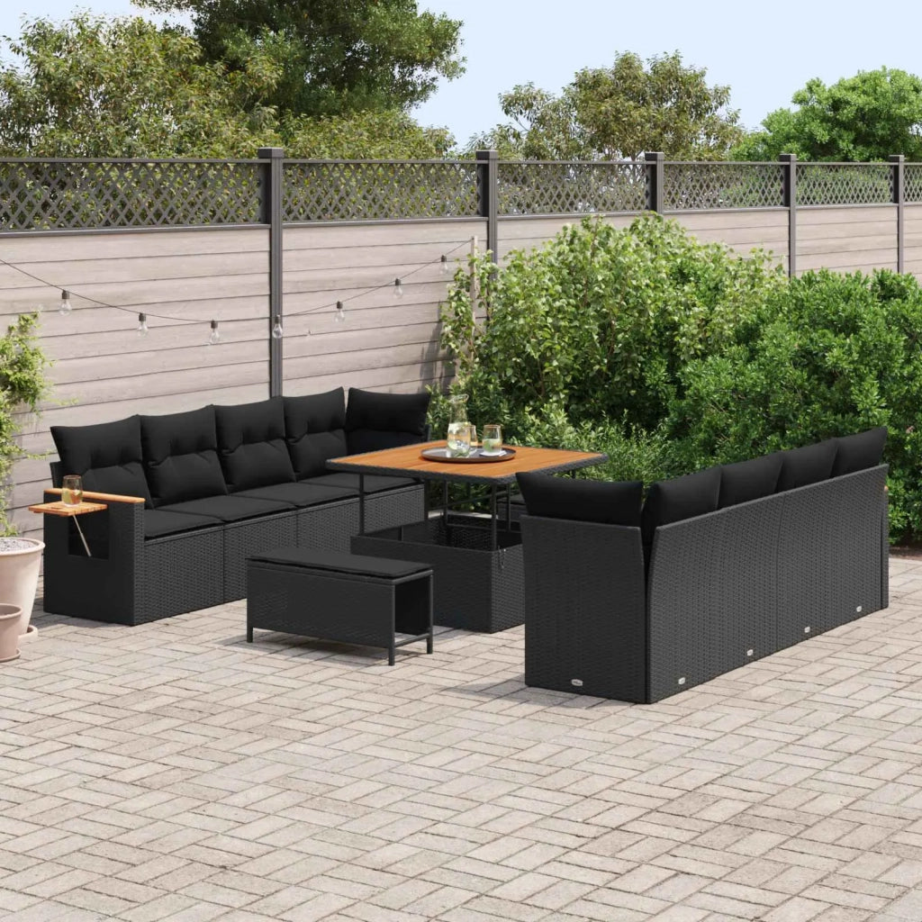 Set Divano da Giardino con cuscino 11 pcs Nero