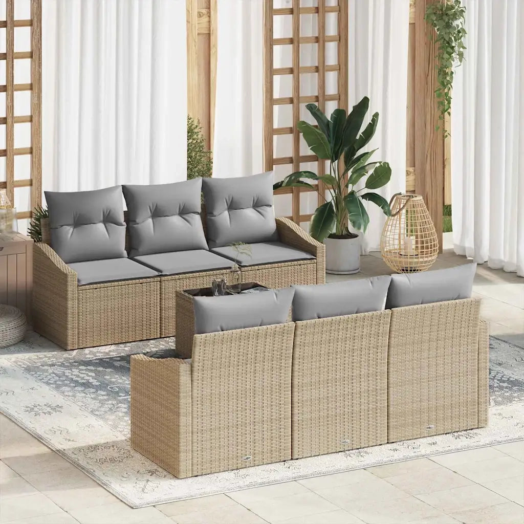 Set di divani 7 pcs Beige e Grigio Chiaro polyrattan