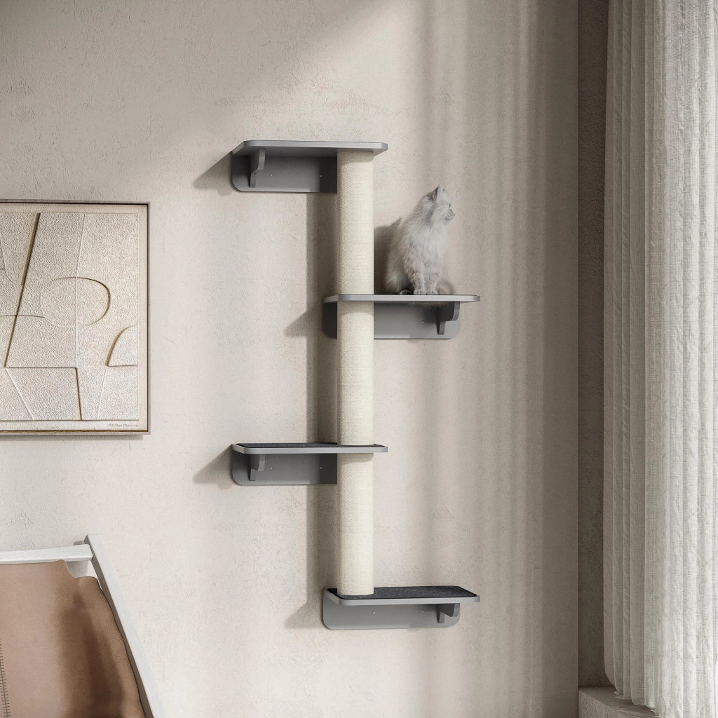 Albero tiragraffi da parete per gatti 66x28x137 cm in MDF grigio chiaro