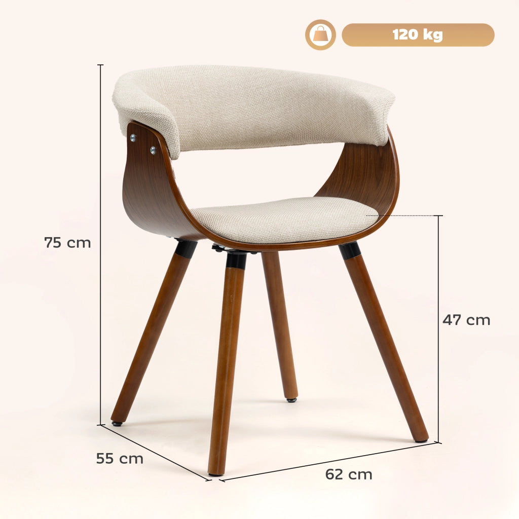 Sedia da pranzo in tessuto con schienale curvo e gambe in legno ¨C Minimal ¨C Beige