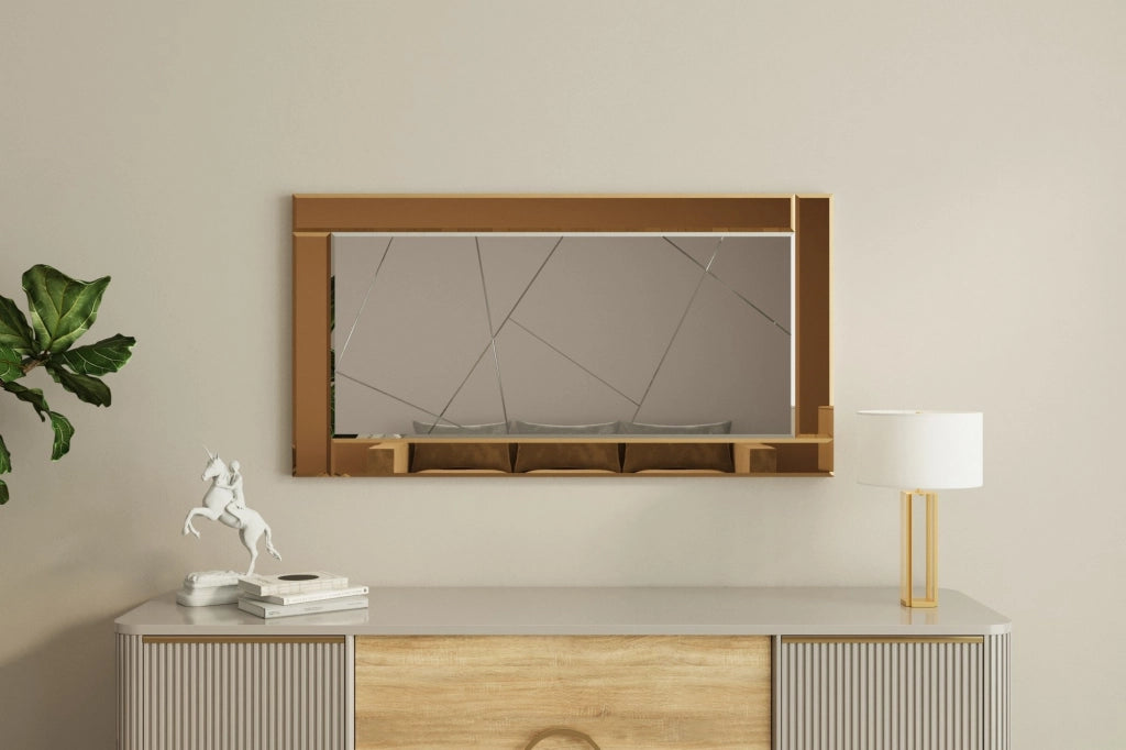 Ovaro, Specchio Dettagli Geometrici, 120x60h cm Marrone Bronzo