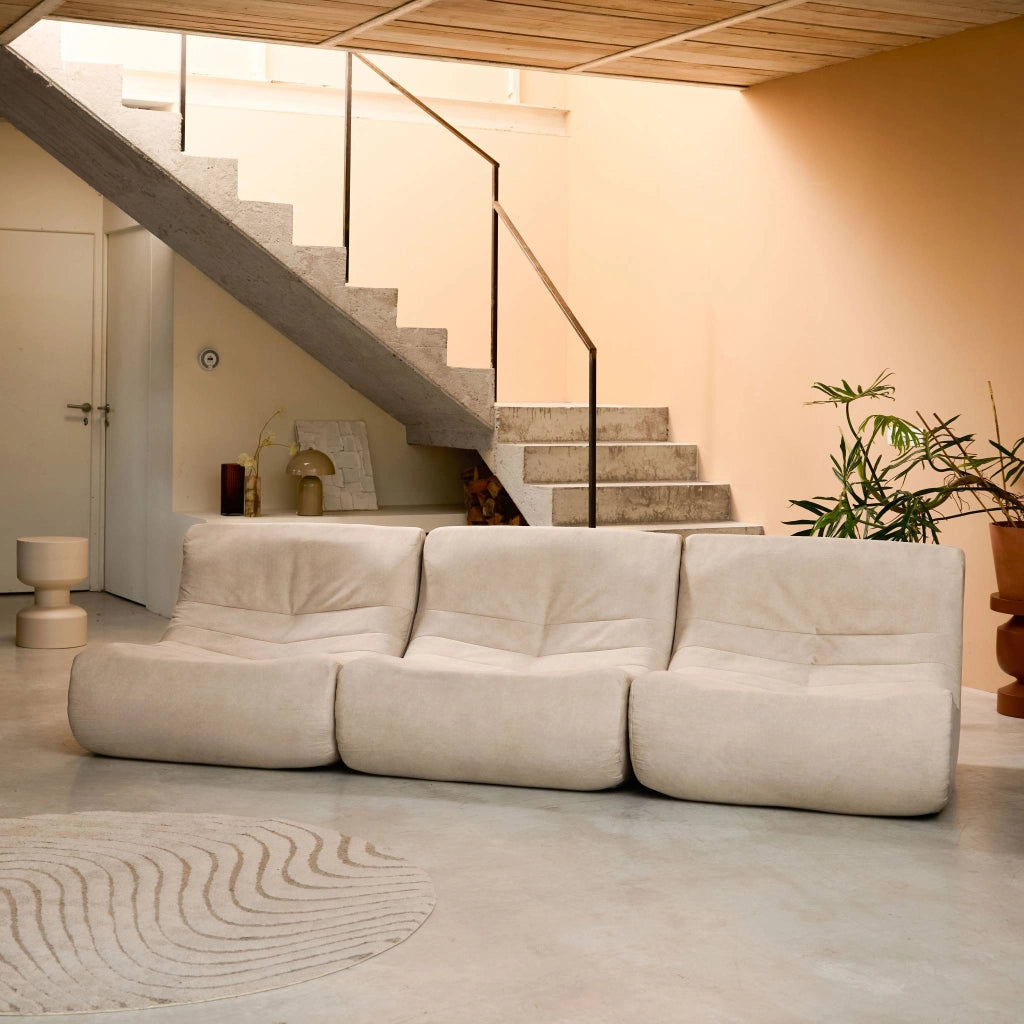 Divano modulare in velluto, 3 posti, beige