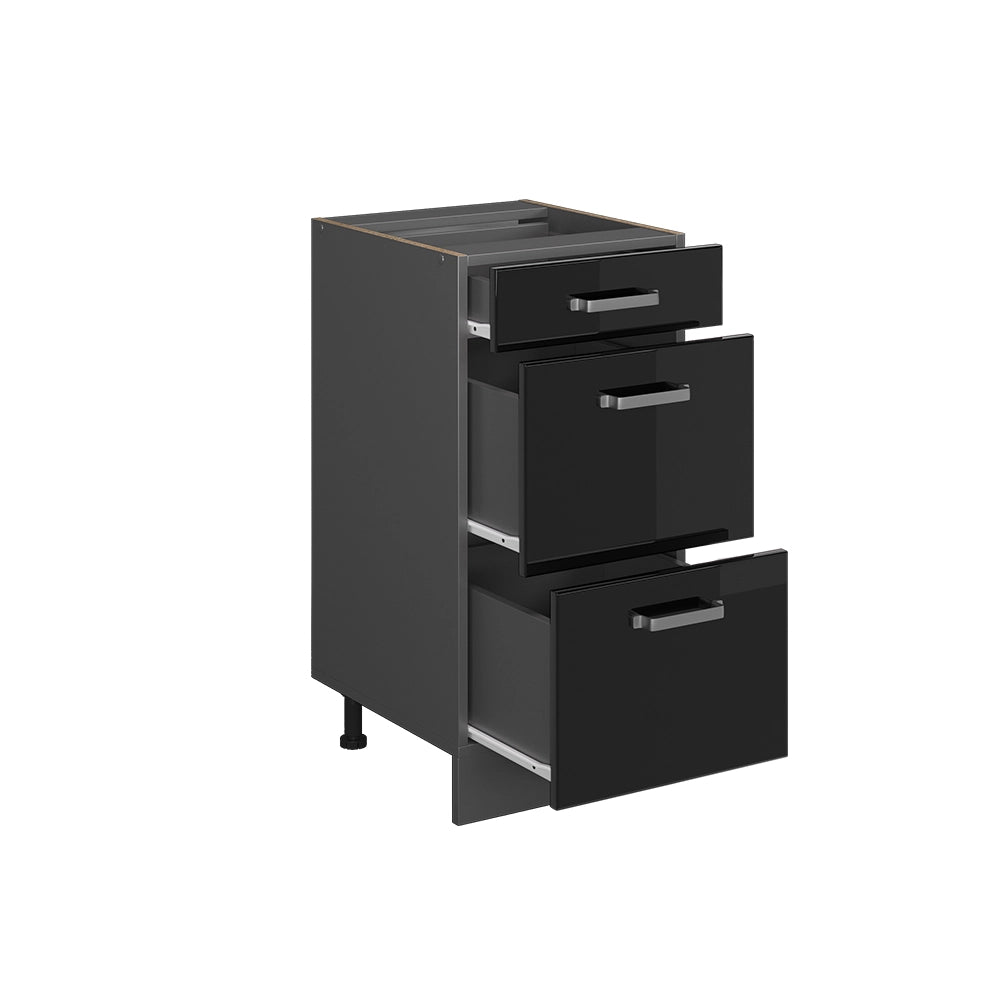 Vicco Mobiletto base per cucina Nero lucido 40 cm con cassetti, PL Antracite