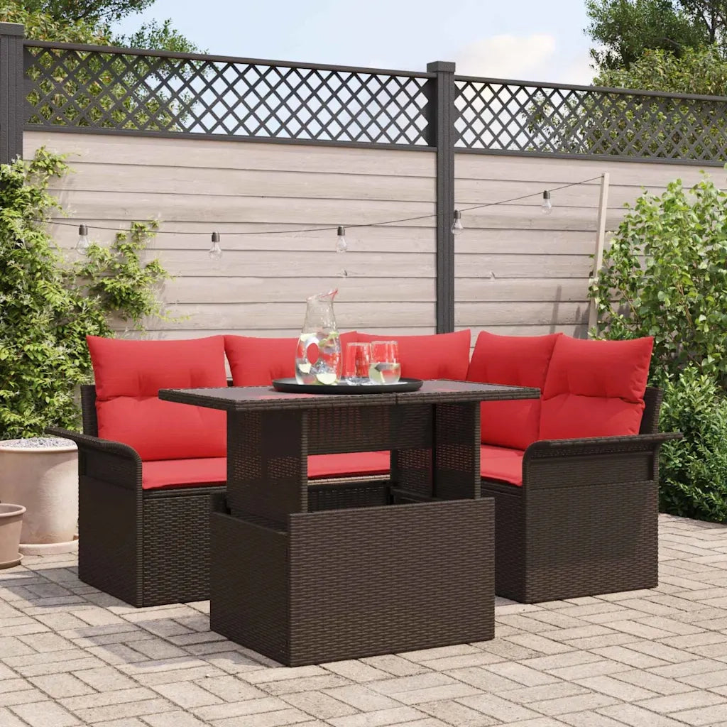 Set Divano da Giardino con cuscino 5 pcs Marrone polyrattan 3348280