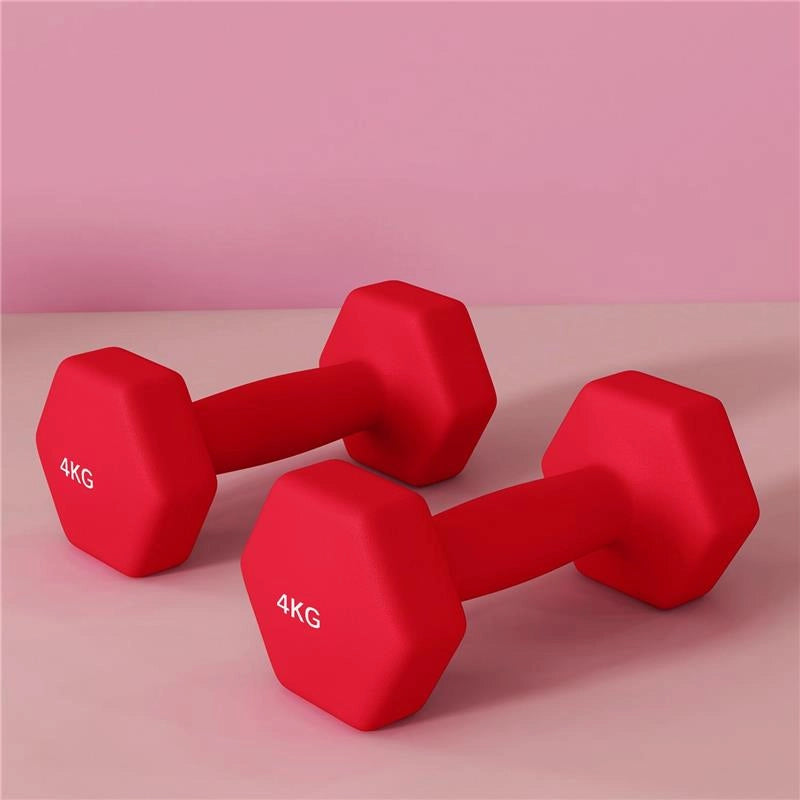 SET 2 MANUBRI ESAGONALI DA 2X4 KG IN METALLO E PLASTICA CON IMPUGNATURA ANTISCIVOLO, 19X9X9 CM, ROSSO
