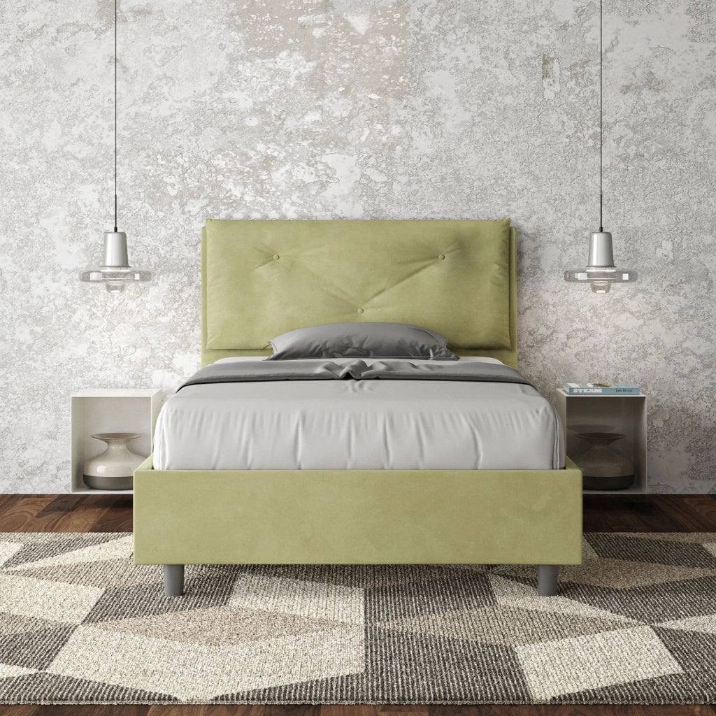BS COM Letto una piazza e mezza senza rete imbottito 110x190 microfibra tè verde