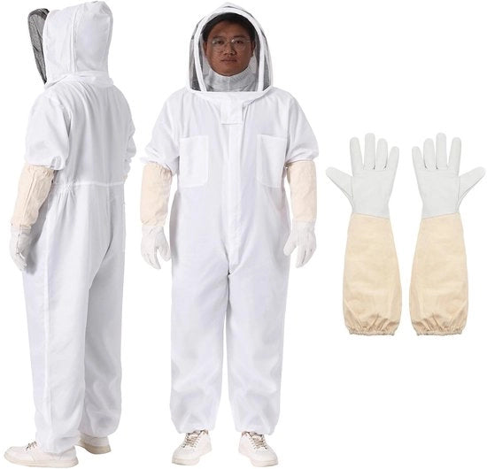Kit di protezione per apicoltori - Abbigliamento protettivo - Protezione per apicoltori - Cappuccio ampio - XXL - Bianco