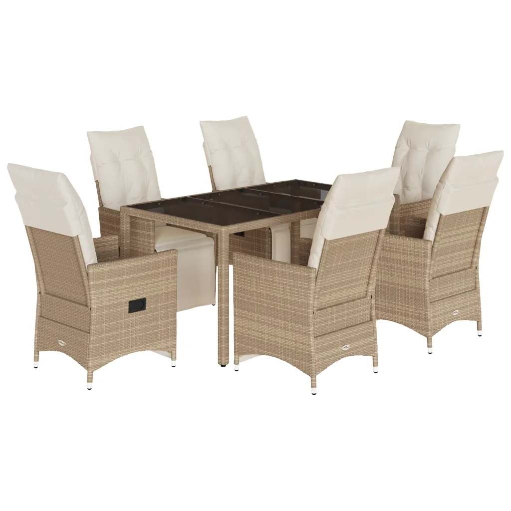 Set da Bistrò da Giardino 7 pz con Cuscini Beige in Polyrattan