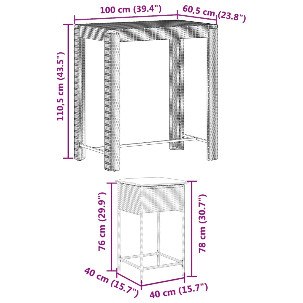 Set Bar da Giardino 7 pz con Cuscini in Polyrattan Marrone 3261453