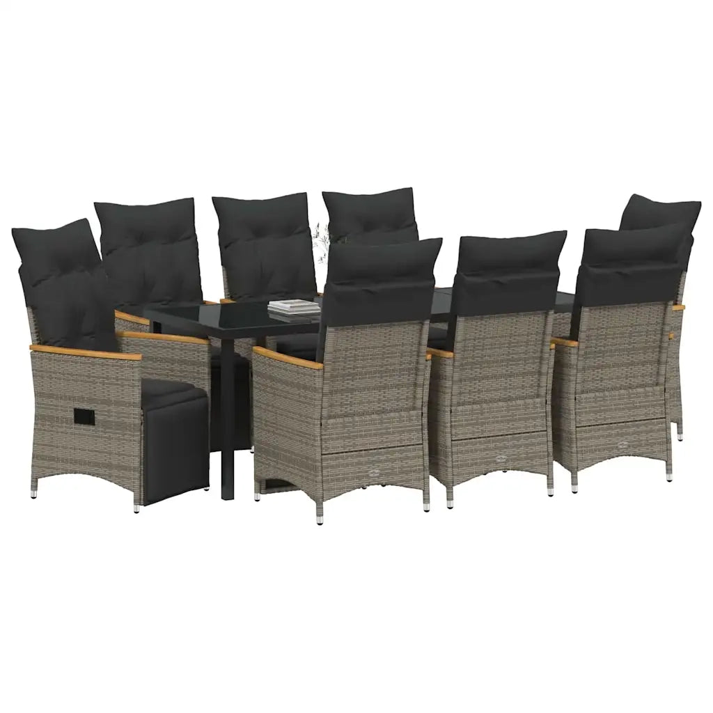 Set da Pranzo per Giardino con cuscino 9 pcs Grigio polyrattan 3379631