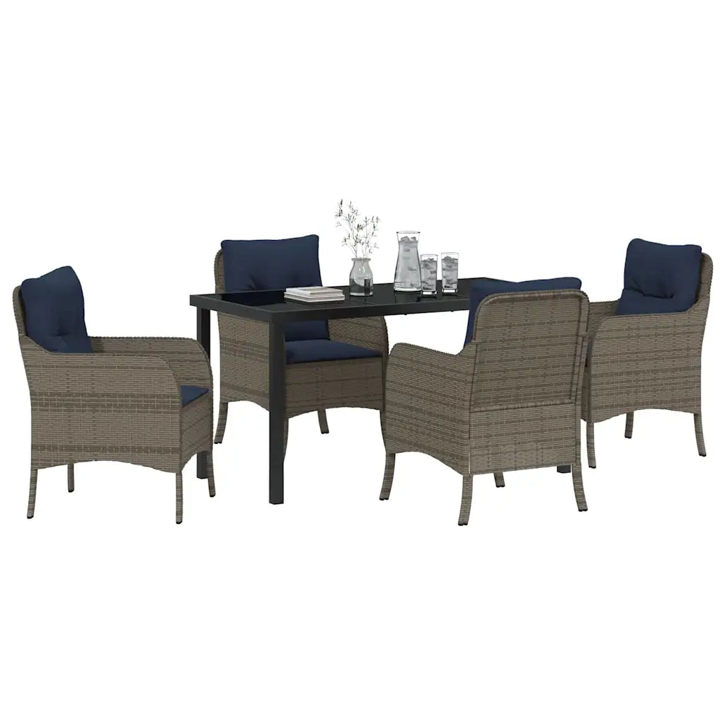 Set da Pranzo per Giardino con cuscino 5 pcs Grigio polyrattan 3380192