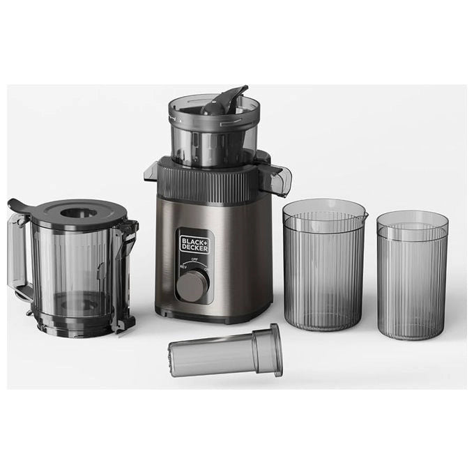 Black+decker BXJE4800E Estrattore di succo lento 200W 60 rpm bocca 110 mm 800 ml funzione Reverse filtro lavastoviglie colore Inox