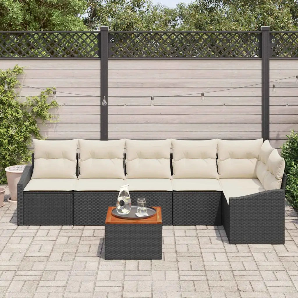 Set Divano da Giardino 7 pcs Nero e Crema polyrattan