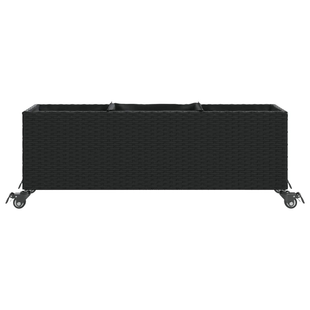 Fioriera con Ruote e 3 Vasi Nera 107x32x38 cm in Polyrattan 366419