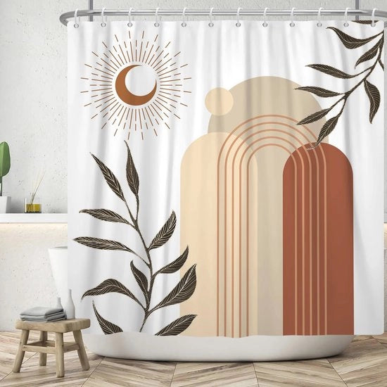 Douchegordijn 180 x 200 cm - Acquaproprio, Moderno e Astratto con Foglie e Luna - Ideale per la Stanza da Bagno