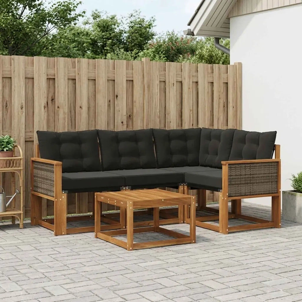 Set di divani da esterno con cuscino 5 pcs Naturale e Nero 3381932