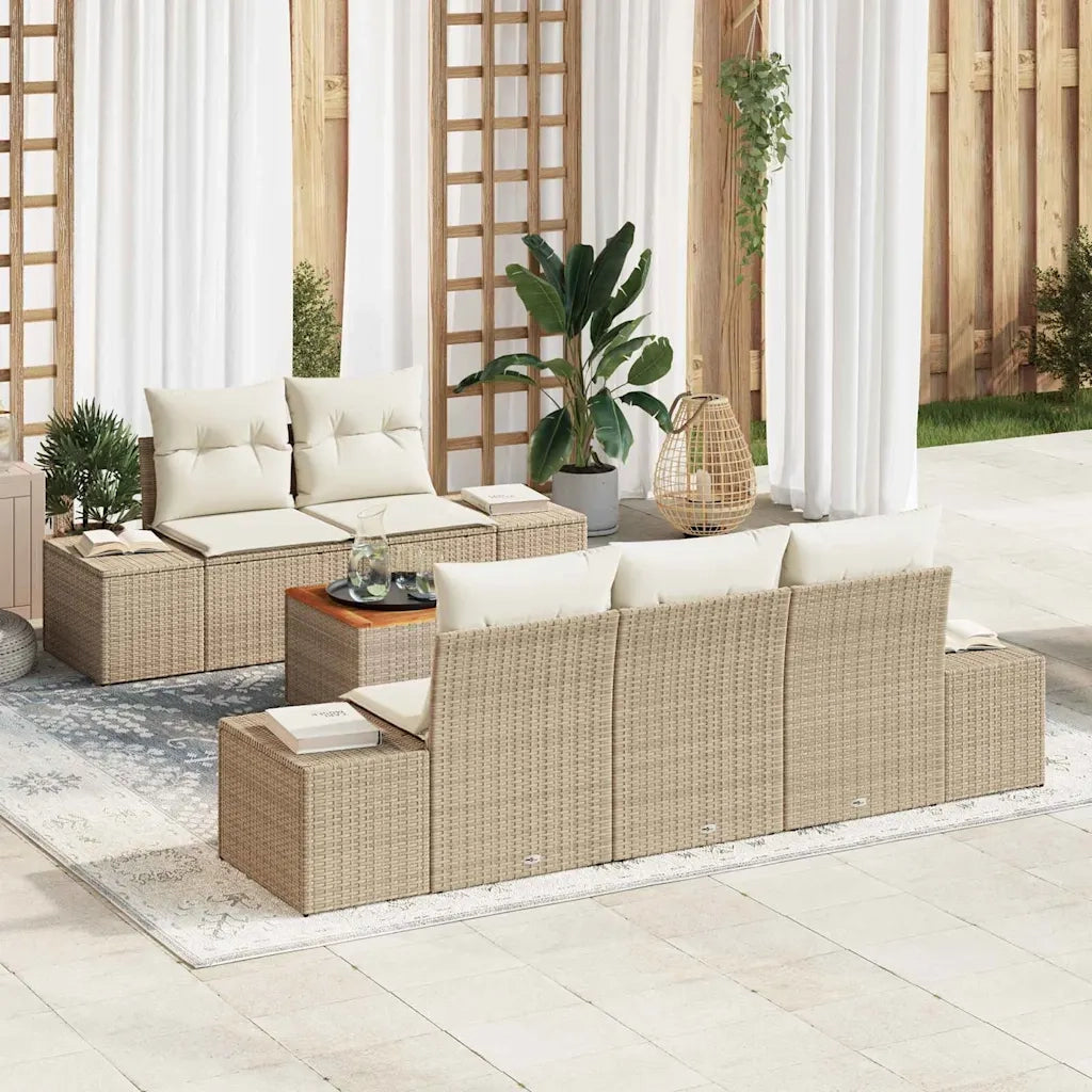 Set Divano da Giardino 6 pcs Beige e Crema polyrattan