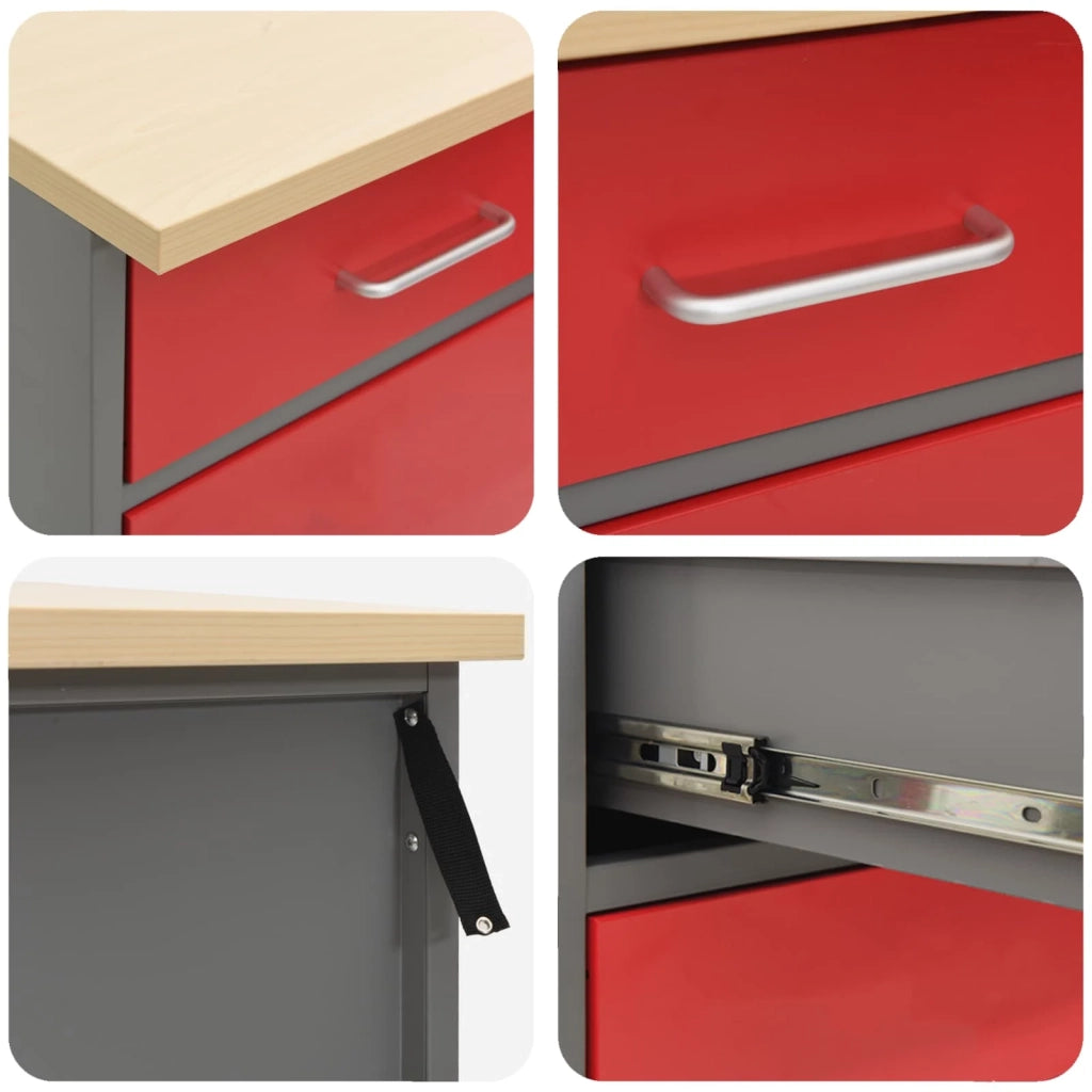 Mobile da lavoro 3 pcs Rosso Legno ingegnerizzato e acciaio 3321377