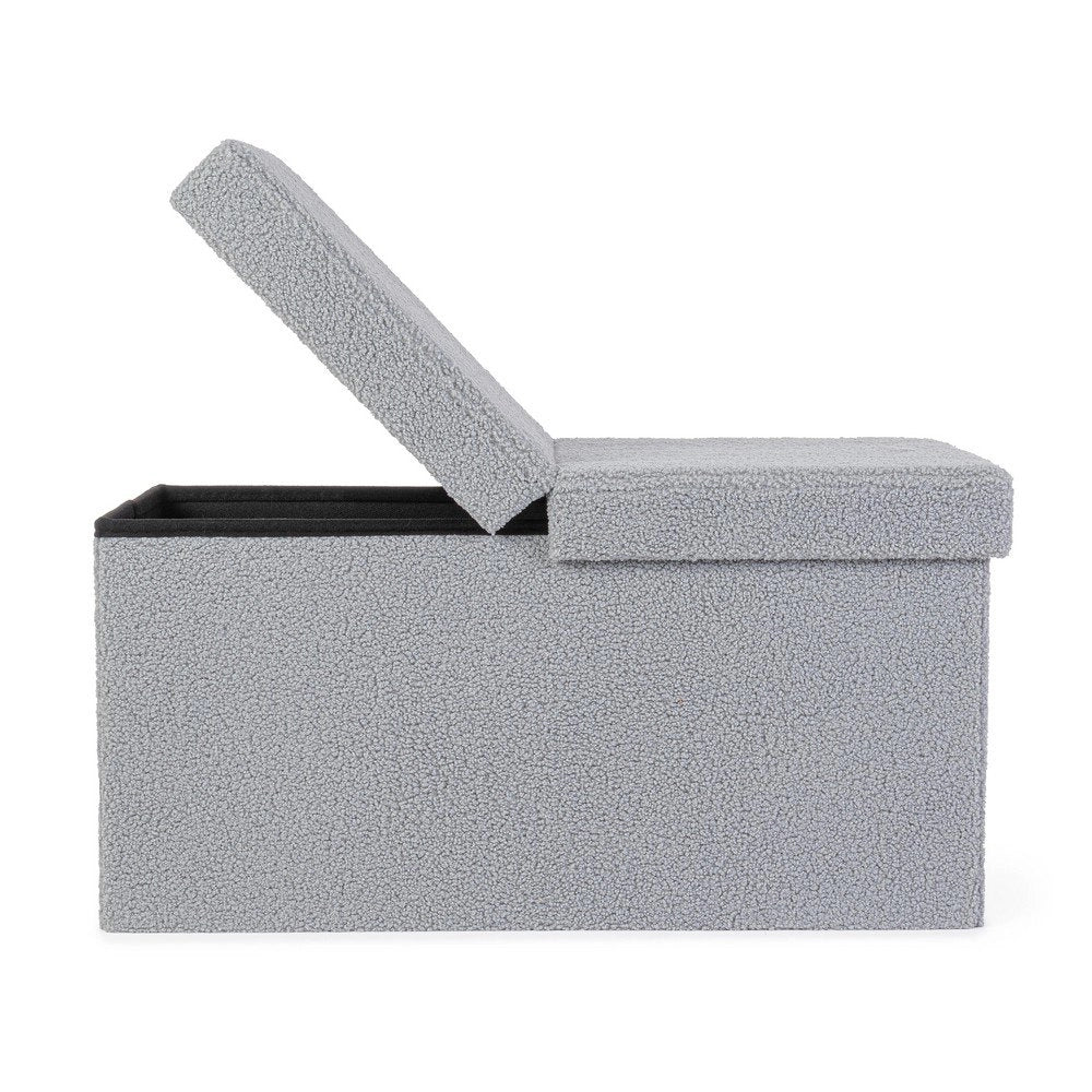 Set 2 Pouf Contenitore in Bouclé Grigio Moderno da Interno - MARTIN