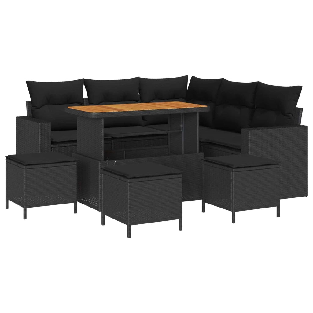 Set Divano da Giardino 9 pcs Nero polyrattan