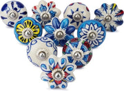 Pomelli ceramici - Manufatti a mano - 10 pezzi - Blu e Bianco - Adatti per arredamento