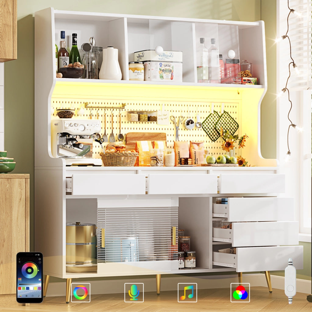 Credenza con Ripiani e Cassetto, LED e App ¨C MINIMAL ¨C Bianco 145x39x171