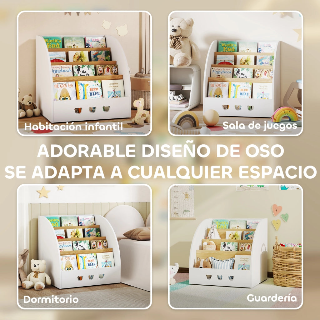 Scaffale per Bambini 4 Ripiani ¨C Minimal ¨C 60x53x60 Bianco e Naturale