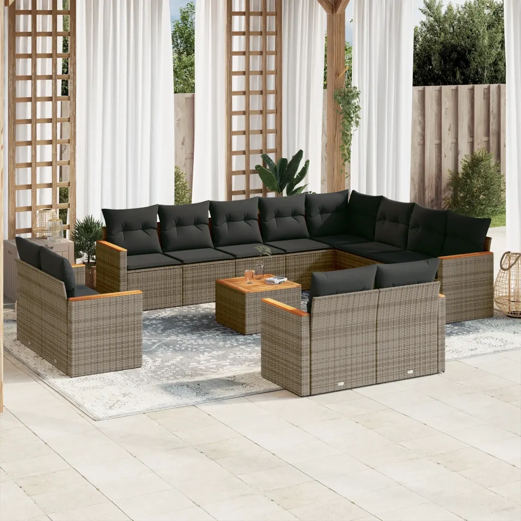 Set Divani da Giardino 13 pz con Cuscini Grigio in Polyrattan 3258924
