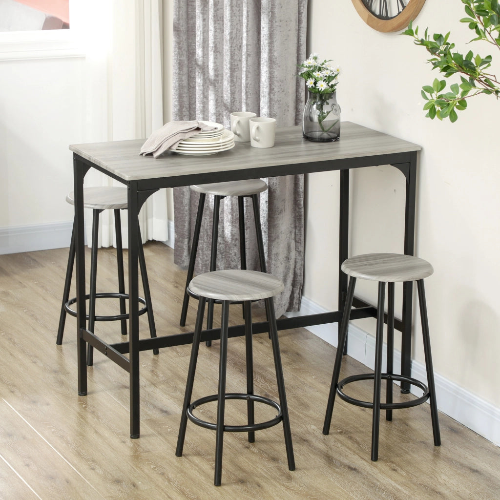 Tavolo da bar con 4 sgabelli ¨C Minimal ¨C grigio e nero, metallo