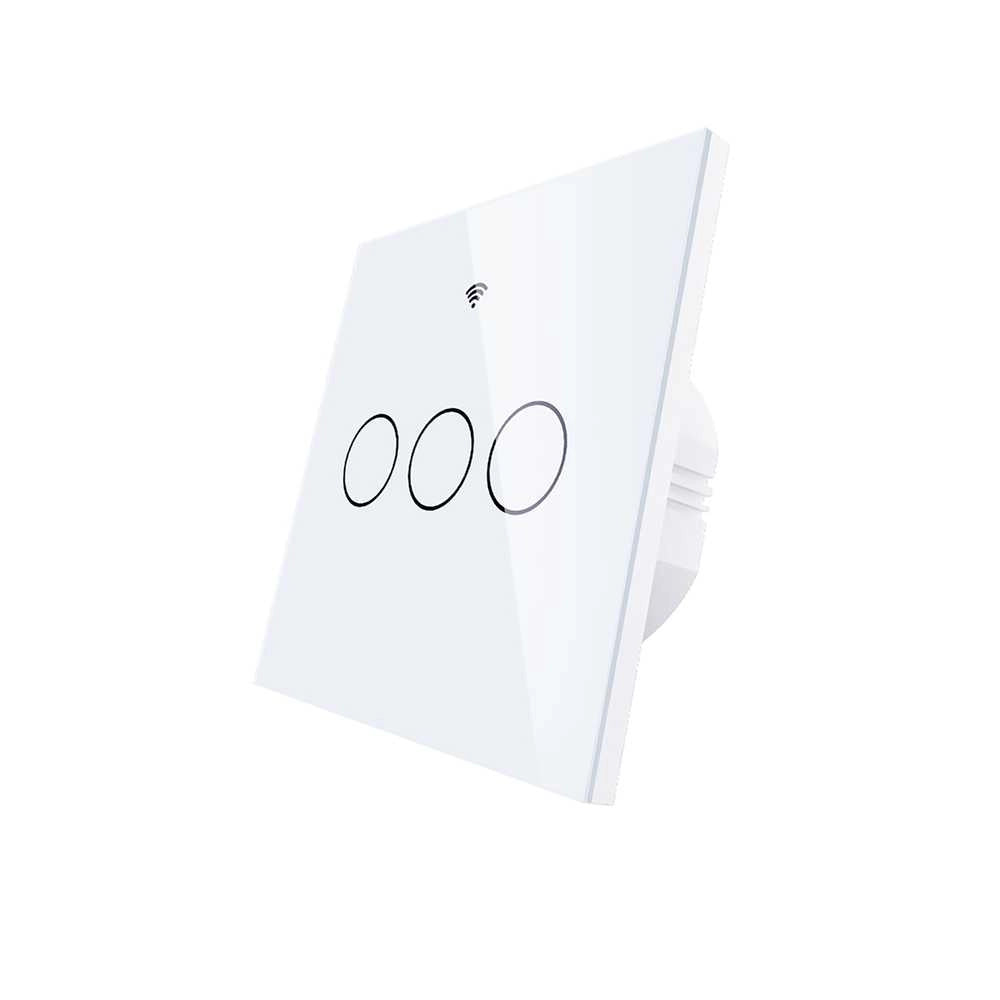 Interruttore Da Parete Touch 3 Tasti, WIFI 2.4G+BLE+RF 433MHz, Bluetooth BLE Mesh TUYA, Smart Life, 10A, AC 90-250V, 50/60HZ, 86X86X30mm Per Scatola 502, IP20, Bianco, SH9443W