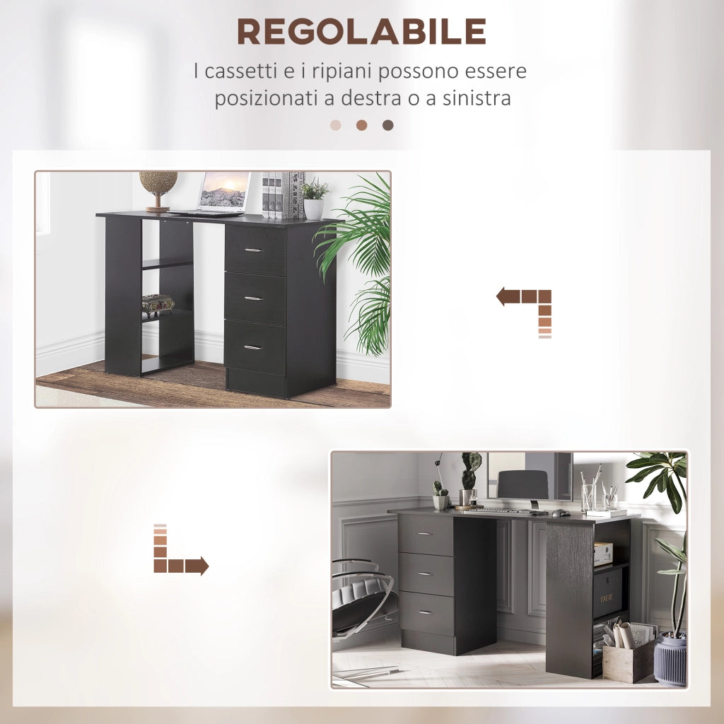 Scrivania per Computer con Cassetti e Ripiani ¨C Xylo ¨C Legno MDF Nero 120x49x72 cm