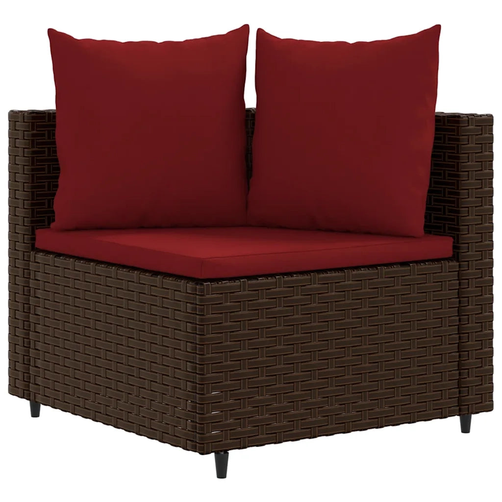 Set Divano da Giardino 4 pz con Cuscini Marrone in Polyrattan