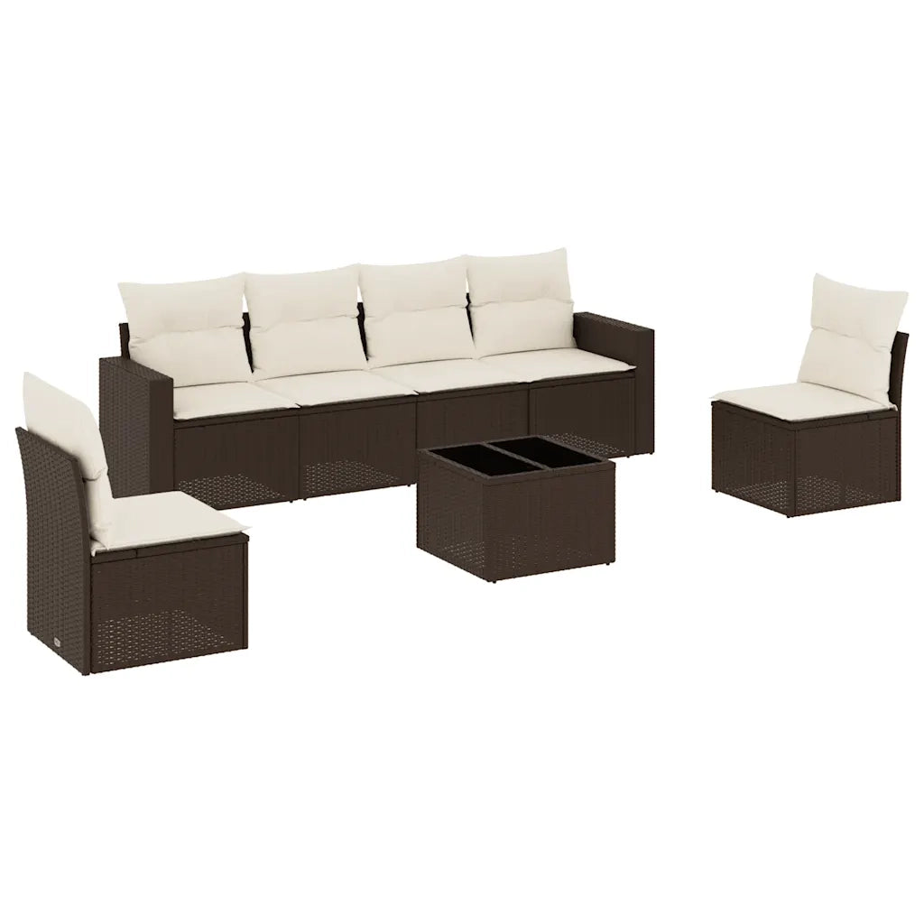 Set Divani da Giardino 7 pz con Cuscini Marrone in Polyrattan 3218813