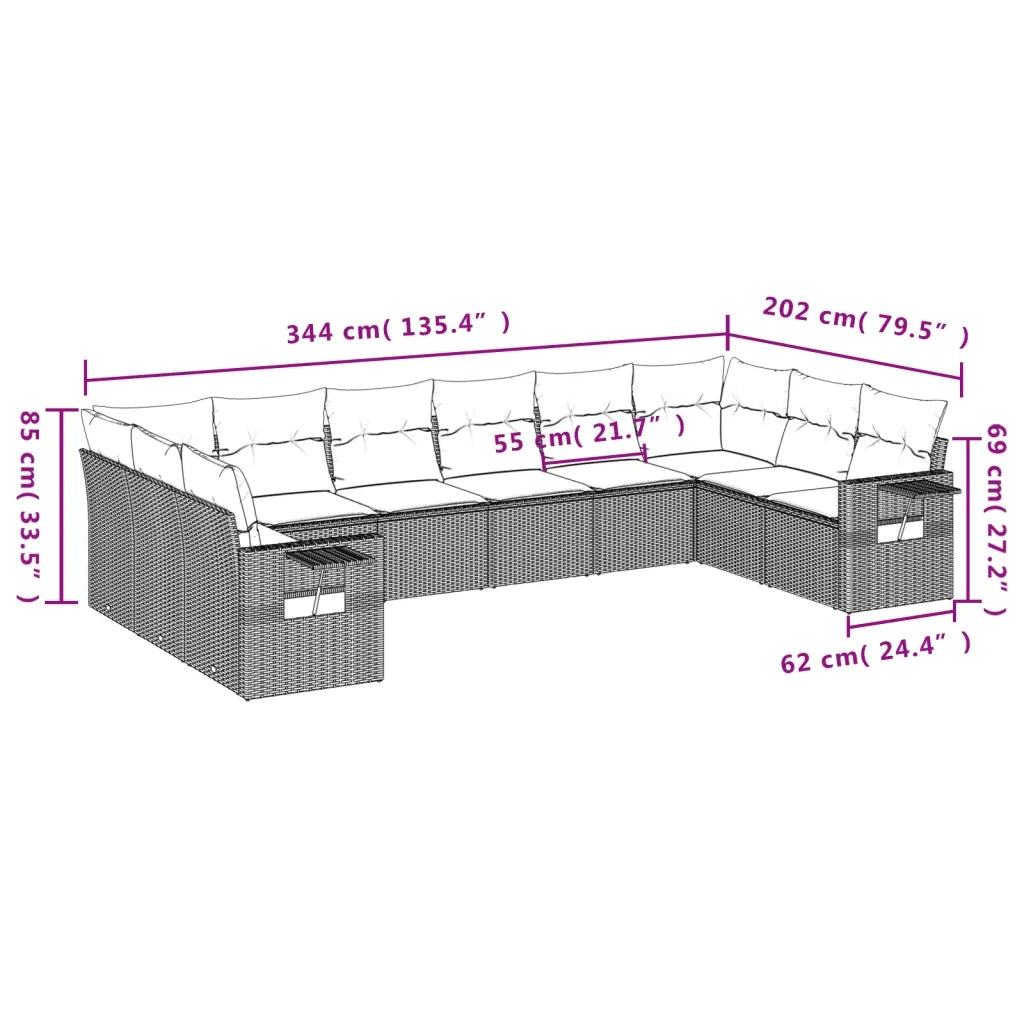 Set Divano Giardino 10 pz con Cuscini Grigio Chiaro Polyrattan 3253009
