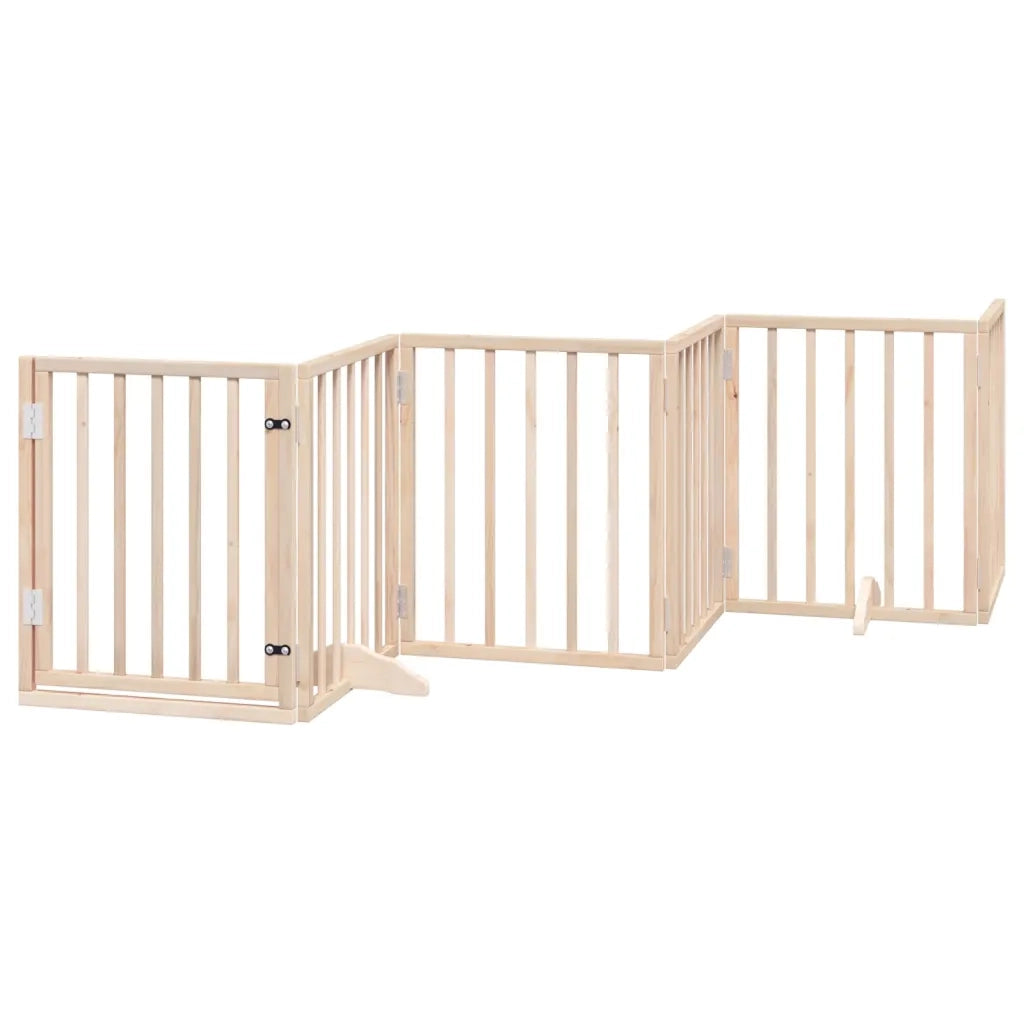 Cancelletto per cani con porta pieghevole 6 pannelli 300 cm in legno di pioppo 352173